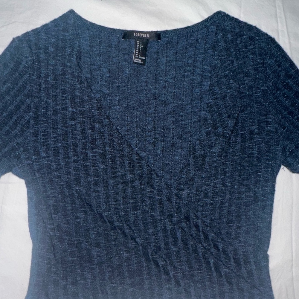 Forever 21 Navy Ribbed Wrap Crop Top
